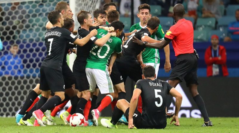 Players clash in a midfield stumble