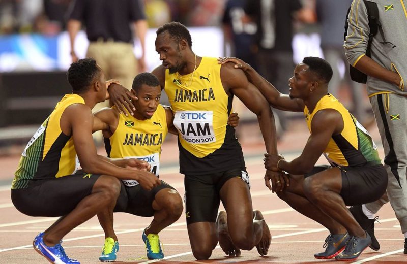 Jamaican trio - Omar McLeod, Julian Forte and Yohan Blake shows support for Bolt