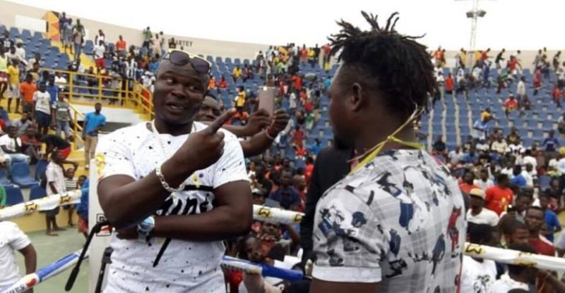 Bukom Banku pictured throwing a word of cautioning to Bastie Samir ahead of their Make of Break bout