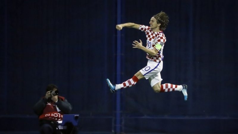 Luka Modric of Croatia celebrates after shooting Croatia ahead