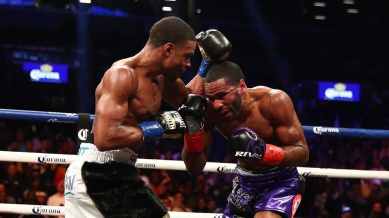 Errol Spence Jr (left) retained his IBF Welterweight title against Lamont Peterson