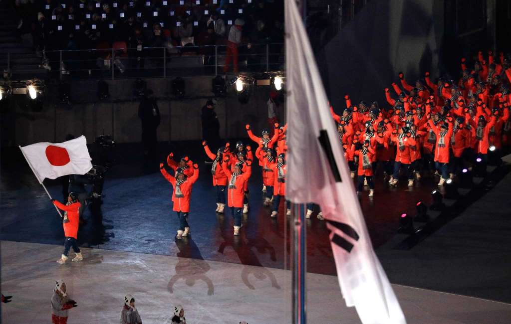 Flag bearer Noriaki Kasai of Japan during the Opening Ceremony of the PyeongChang 2018 Winter Olympic Games