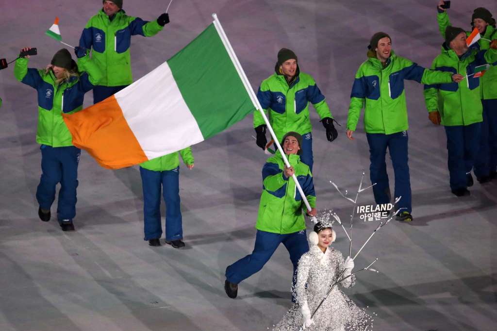 Flag bearer Seamus O'Connor of Ireland leads in his country during the Opening Ceremony of the PyeongChang 2018 Winter Olympic Games