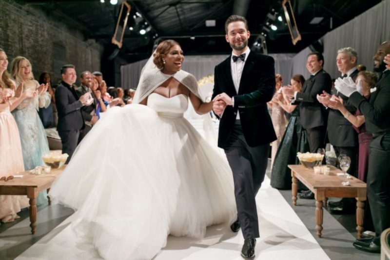 Serena Williams walking down the aisle with husband Alexis Ohanian.