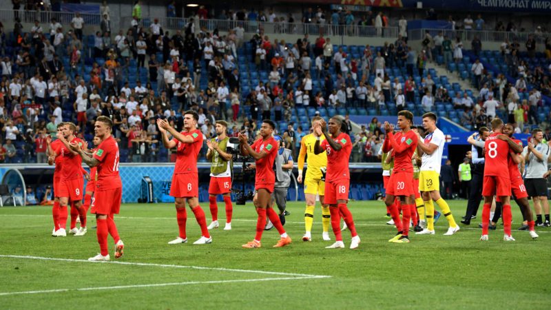 England players applaud fans after their victory