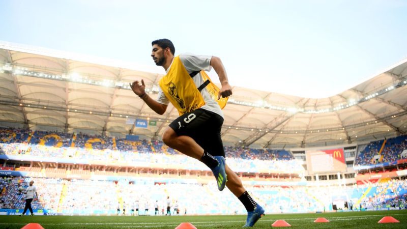 Luis Suarez warming up ahead of Saudi Arabia clash