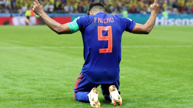 Radamel Falcao of Colombia celebrates after scoring his team's second goal