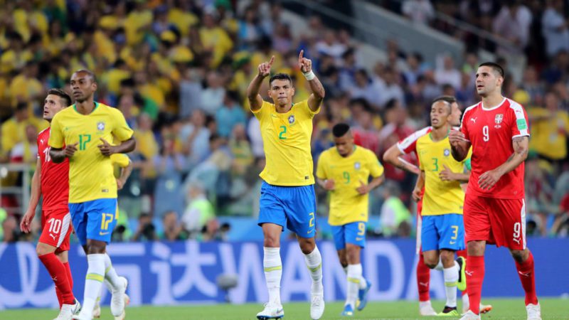 Thiago Silva [2] celebrates scoring his first goal of the tournament