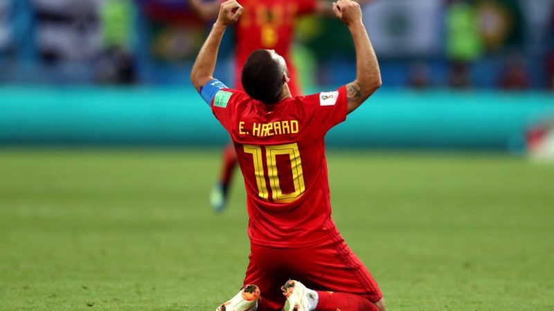 Eden Hazard of Belgium celebrates