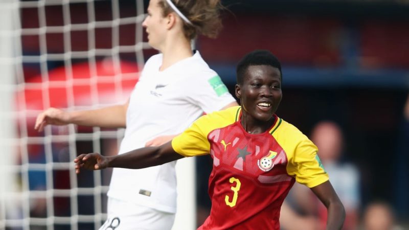 Ruth Anima of Ghana celebrates her goal
