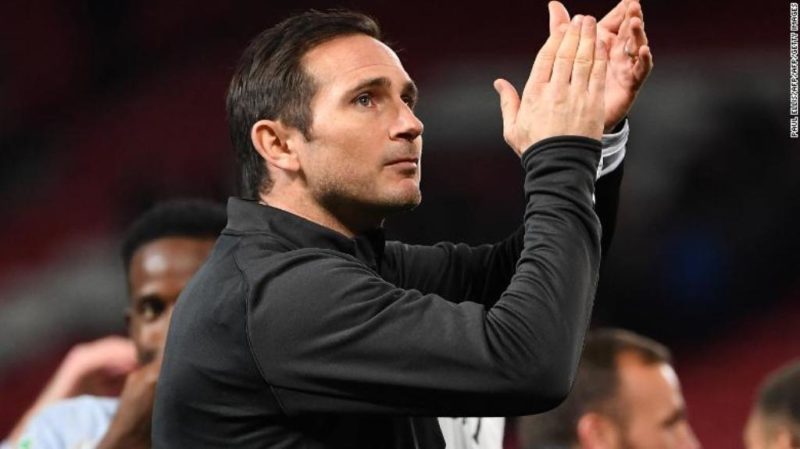 Derby's English manager Frank Lampard applauds the fans