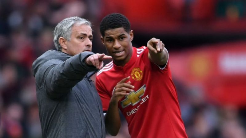 Mourinho [left] showing Rashford the loophole in the opponent defence