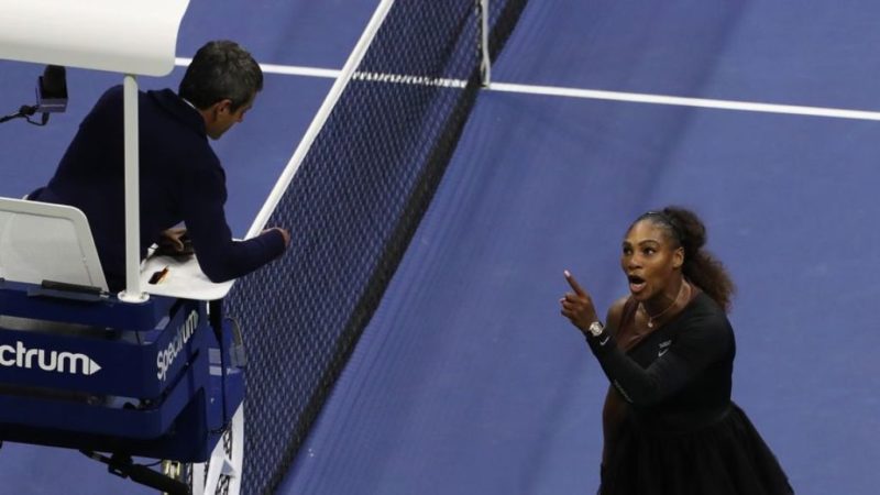Serena Williams argues with umpire Carlos Ramos in the US Open final
